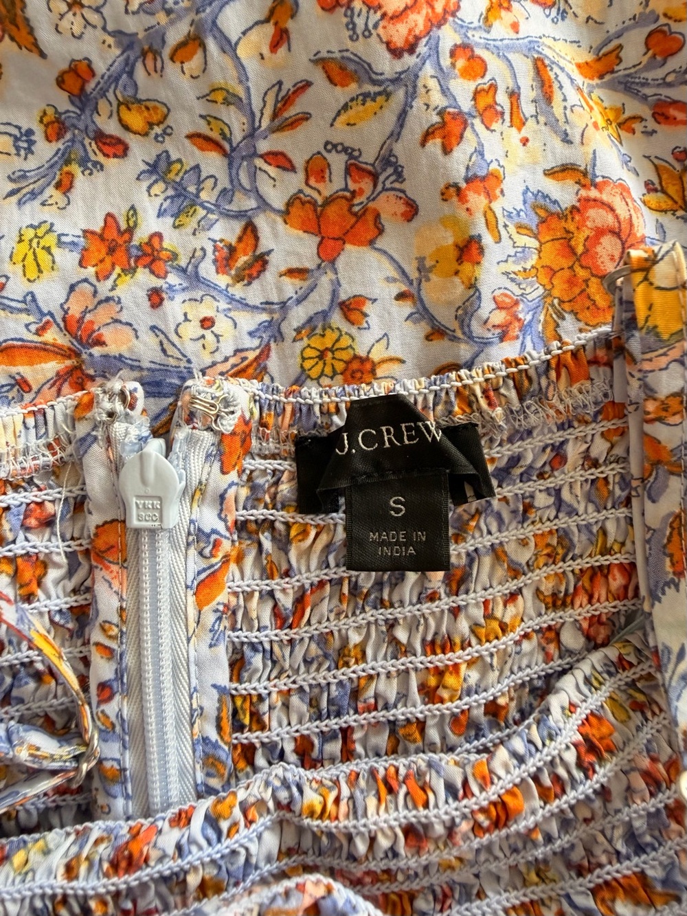 J. Crew Floral Smocked Midi Dress in Light Blue and Orange - Picture 5 of 8